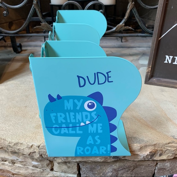 Dinosaur Blue Adjustable Bookends Desktop Bookshelf - Picture 11 of 16